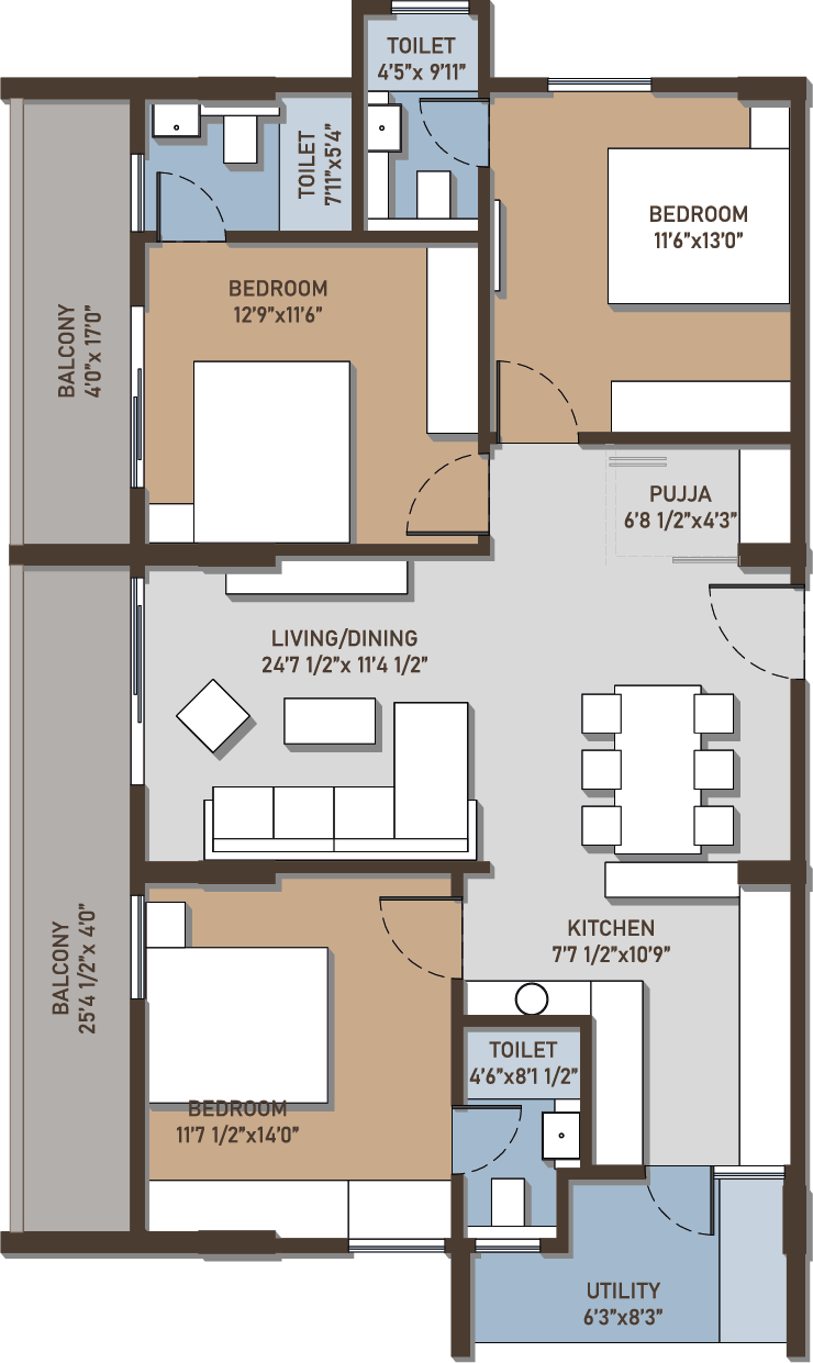 Configuration A – 2 BHK Floor Plan